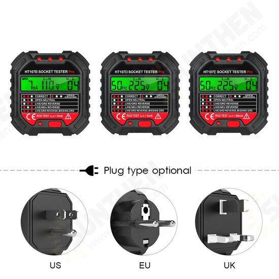 HT107 GFCI Outlet Tester with Voltage Display 90-250V Socket for Electric Maintenance Office Sockets Power Strips Wall Sockets in School Laboratory