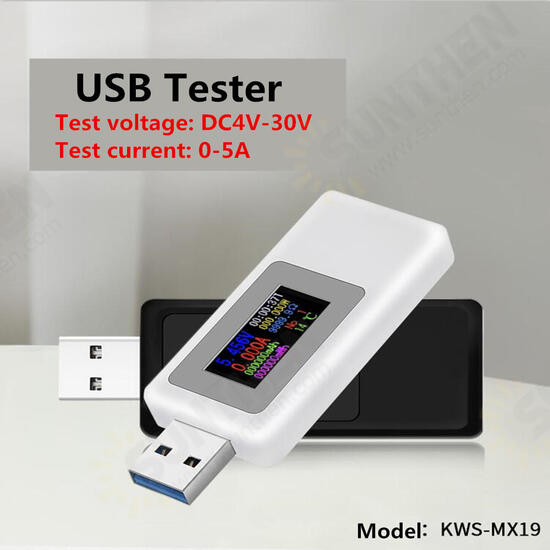 KWS-MX19 USB Tester DC 4V-30V 0-5A Current Voltage Meter Timing Ammeter Digital Monitor Cut-off Power Indicator Bank Charger KWS-MX19 USB Tester DC 4V-30V 0-5A Current Voltage Meter Timing Ammeter Digital Monitor Cut-off Power Indicator Bank Charger