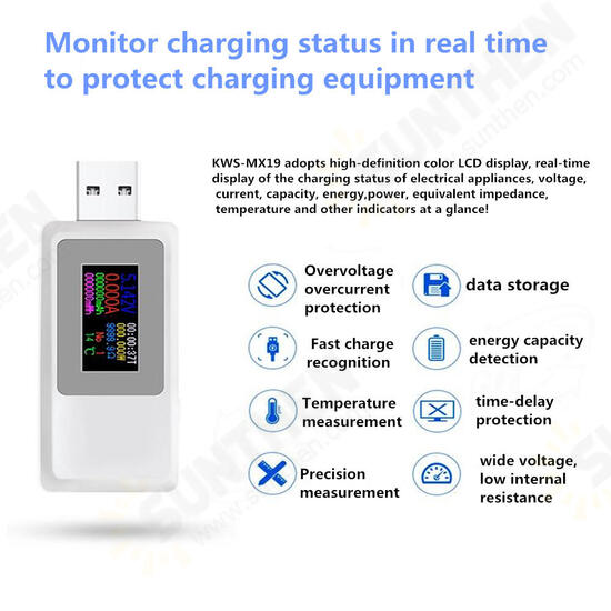 KWS-MX19 USB Tester DC 4V-30V 0-5A Current Voltage Meter Timing Ammeter Digital Monitor Cut-off Power Indicator Bank Charger