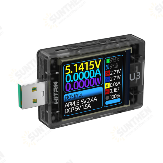 U3 USB Tester DC4~ 24V Current Voltage Meter QC5 PD3.0 2.0 PPS Fast Charging Protocol Capacity PD Trigger Monitor Ripple Spectrum