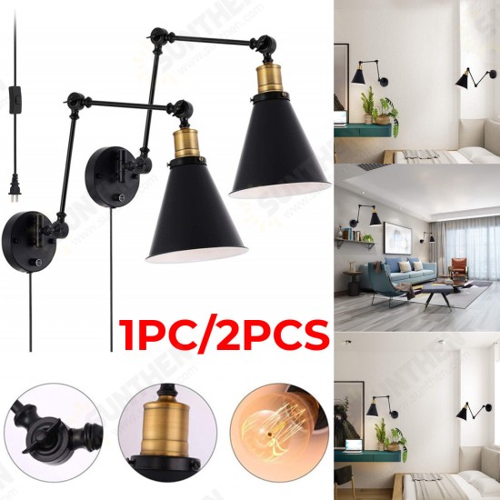 1/2Pcs Swing Arm Wall Lamp 110V Industrial Plug-In LED Light Corded Wall Black Finish Without Bulbs