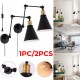 1/2Pcs Swing Arm Wall Lamp 110V Industrial Plug-In LED Light Corded Wall Black Finish Without Bulbs