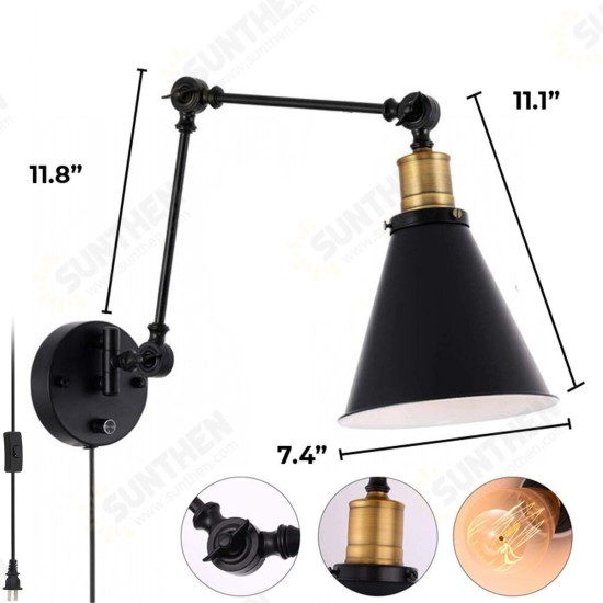 1/2Pcs Swing Arm Wall Lamp 110V Industrial Plug-In LED Light Corded Wall Black Finish Without Bulbs