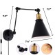 1/2Pcs Swing Arm Wall Lamp 110V Industrial Plug-In LED Light Corded Wall Black Finish Without Bulbs