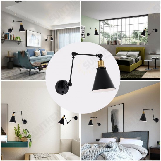 1/2Pcs Swing Arm Wall Lamp 110V Industrial Plug-In LED Light Corded Wall Black Finish Without Bulbs