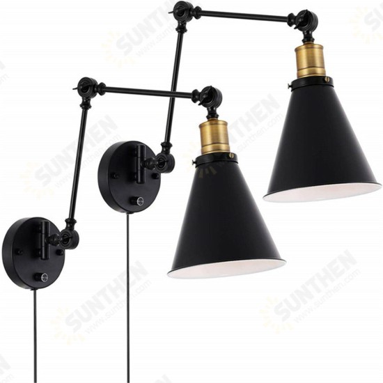 1/2Pcs Swing Arm Wall Lamp 110V Industrial Plug-In LED Light Corded Wall Black Finish Without Bulbs