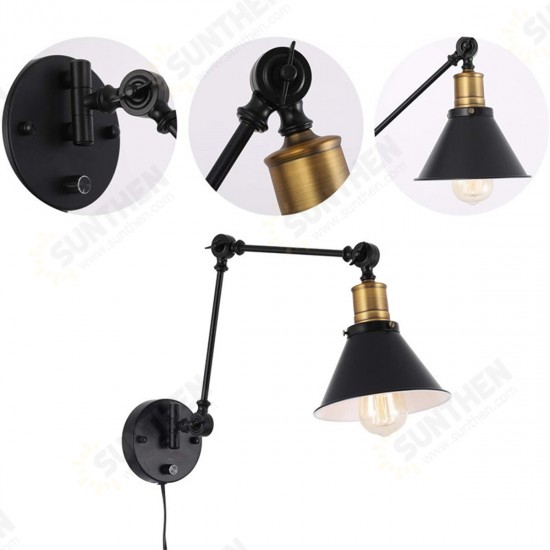 1PCS/2PCS 60W 110V US Plug Industrial Black Sconce Adjustable Swing Arm Angle Vintage Wall Mount Plug in Lamp