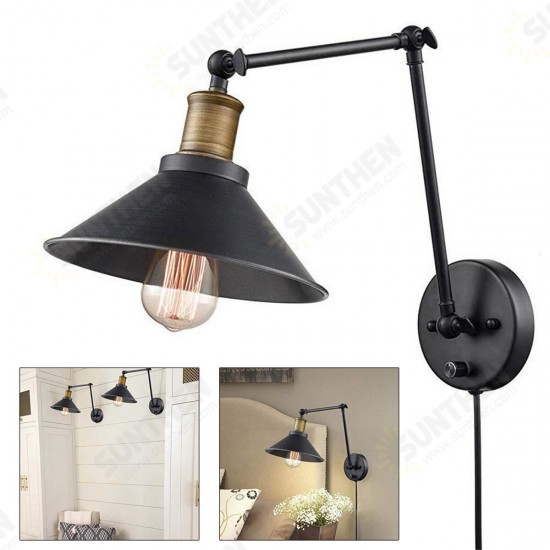 1PCS/2PCS 60W 110V US Plug Industrial Black Sconce Adjustable Swing Arm Angle Vintage Wall Mount Plug in Lamp