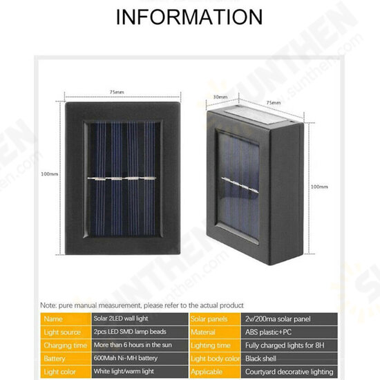 2Pcs Solar Wall Lamp Light Up and Down Garden Decorative Solar Sensor LED Light