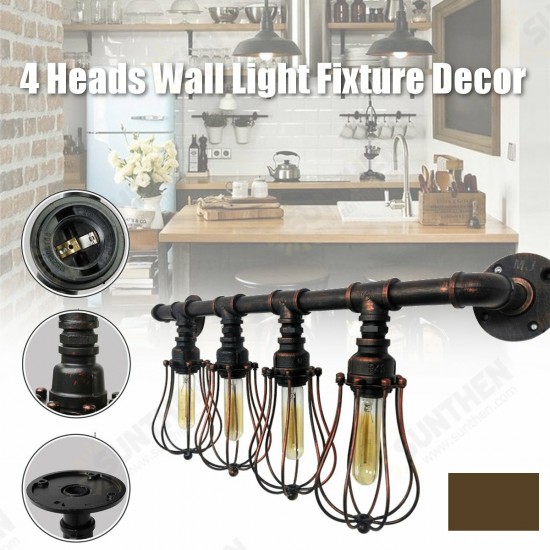 4 Heads E27 Retro Industrial Style Wall Light Water Pipe Home Fixture Decor