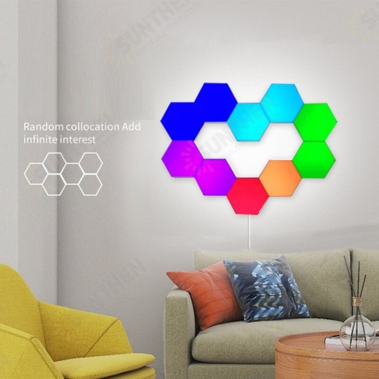 6pcs/10pcs RGB Colorful Honeycomb Light Touch Light Hexagonal Wall Light Quantum Light Bedroom Living Room Bedside Lamp