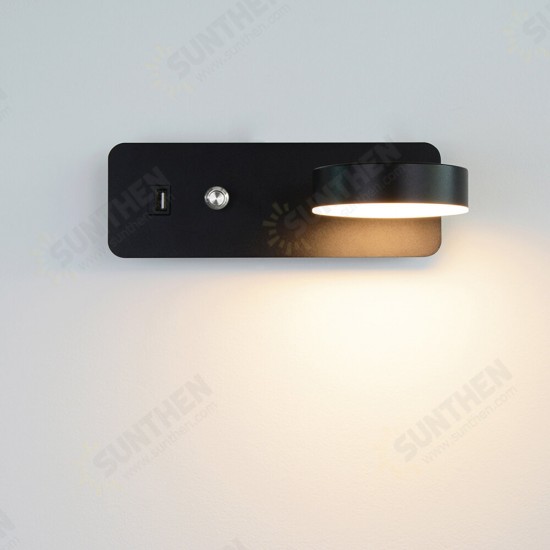 9W 350° Rotatable Led Indoor Wall Lamps with Switch USB Charge Wall Light for Home Bedside Stairway Sconce Lighting