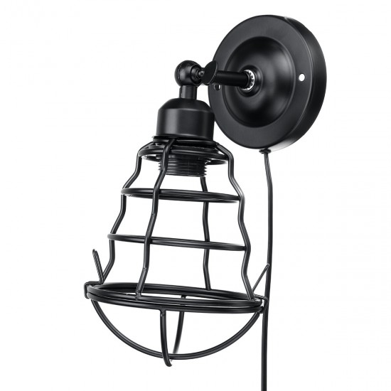AC110V E27 American Style Retro Wall Lamp Industrial Wrought Iron Lampshade with Switch US Plug