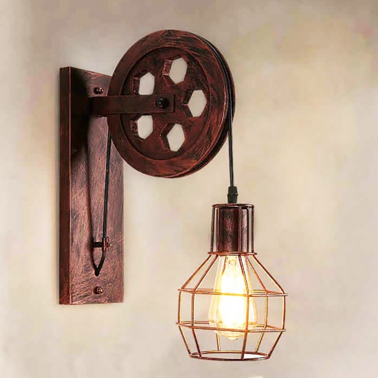 Adjustable Retro Iron Wall Lamp Lifting Pulley E27 Sconce Light Indoor 4 Color Without Light Bulb