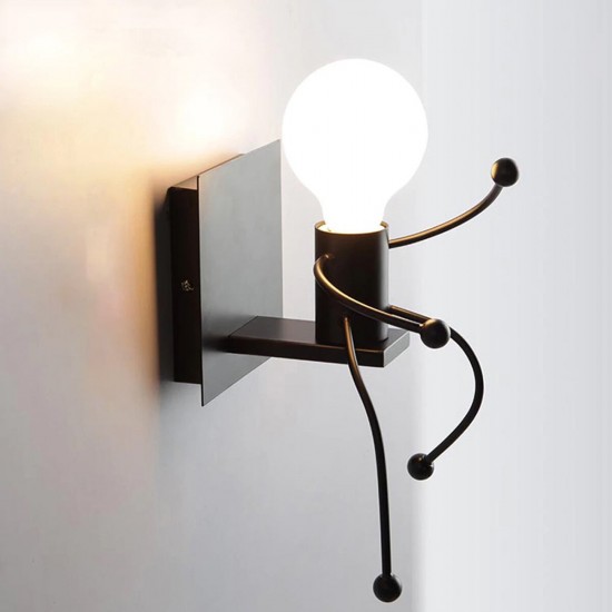 Creative Funny Modern Iron People Jumping E27 Wall Light Hanging Chandelier Fixtures Iron Art Bedside Lamp Black/White Bulb Not Include