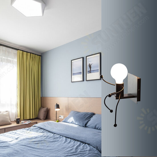 Creative Funny Modern Iron People Jumping E27 Wall Light Hanging Chandelier Fixtures Iron Art Bedside Lamp Black/White Bulb Not Include