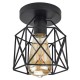 E26/27 Vintage Wall Lamp Metal&Wood Frame Flush Ceiling Light Fixture