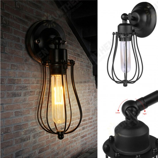 E27 40W Rustic Vintage Wall Light Industrial Style Iron Sconce Lamp Wired Cage Fixture 220V