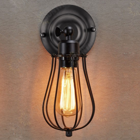 E27 40W Rustic Vintage Wall Light Industrial Style Iron Sconce Lamp Wired Cage Fixture 220V