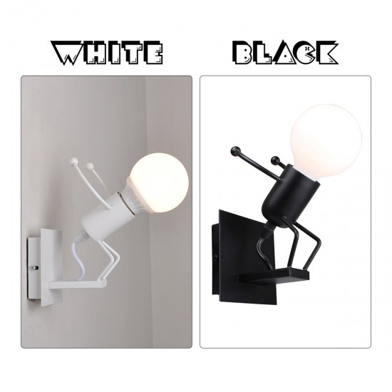 E27 Modern Creative Funny Iron People Jumping Wall Light Hanging Chandelier Fixtures Iron Art Bedside Lamp Black/White Bulb Not Include