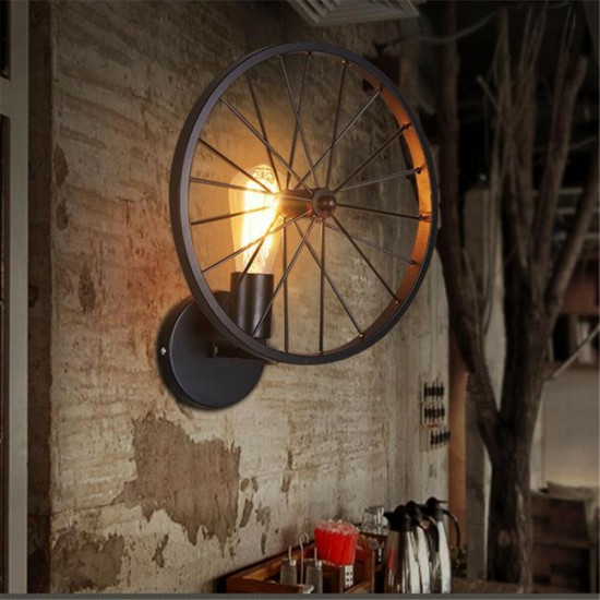 E27 Vintage Industrial Wheel Wall Light Home Bar Sconce Lamp Corridor Fixture