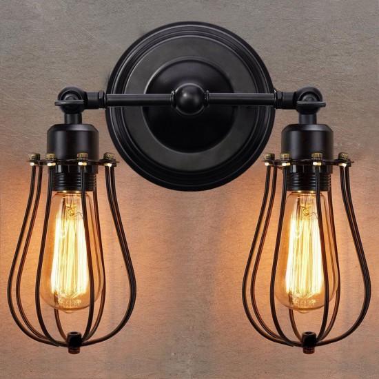 110V Wall Sconce 2 Light Metal Industrial Wire Cage Light Fixture Vintage Style Edison Rustic Wall Lamp for Headboard Bedroom Farmhouse Without Bulbs