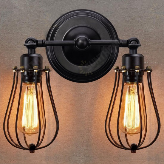 110V Wall Sconce 2 Light Metal Industrial Wire Cage Light Fixture Vintage Style Edison Rustic Wall Lamp for Headboard Bedroom Farmhouse Without Bulbs