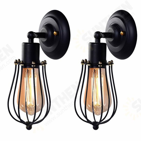 2Pcs 110V E26 Vintage Wall Light Without Bulbs Industrial Lighting Adjustable Socket Rustic Sconces Wire Metal Cage Wall Lamp Retro Lights Fixture