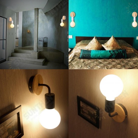 Modern White Black E27 Wall Lamp Fixture Sconce Holder Wood Base Cafe Home Decor Modern White Black E27 Wall Lamp Fixture Sconce Holder Wood Base Cafe Home Decor