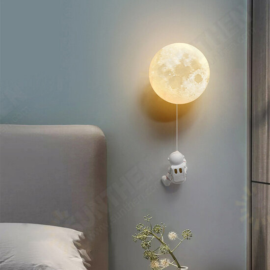 Moon Wall Lamp Modern Simple Creative Astronaut Cartoon Wall Lights 3-Level Dimming Suitable For Children's Room Bedroom Bedside Background Decor Lamp