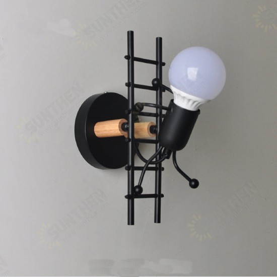 Nordic Wall Lamp Creative Small Man Iron Lights Metal Simple Cartoon Robot Sconce Lamps For Indoor Art Decor Light Without Bulb