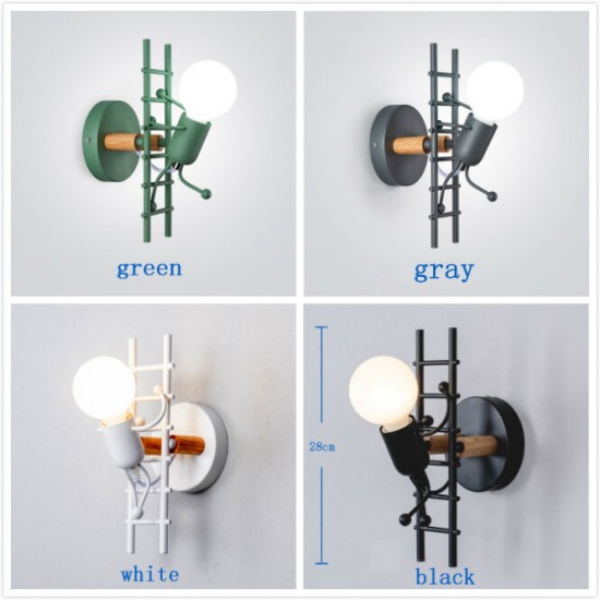 Nordic Wall Lamp Creative Small Man Iron Lights Metal Simple Cartoon Robot Sconce Lamps For Indoor Art Decor Light Without Bulb