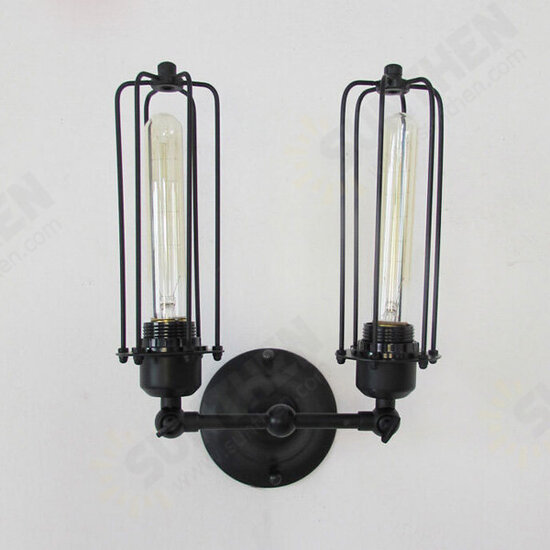 Vintage 2 Heads Loft Iron Cages Wall Light Edison Country Style Lamp