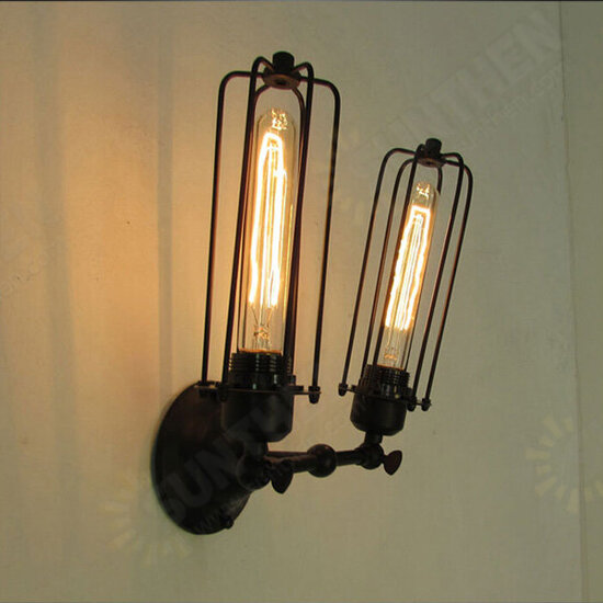 Vintage 2 Heads Loft Iron Cages Wall Light Edison Country Style Lamp