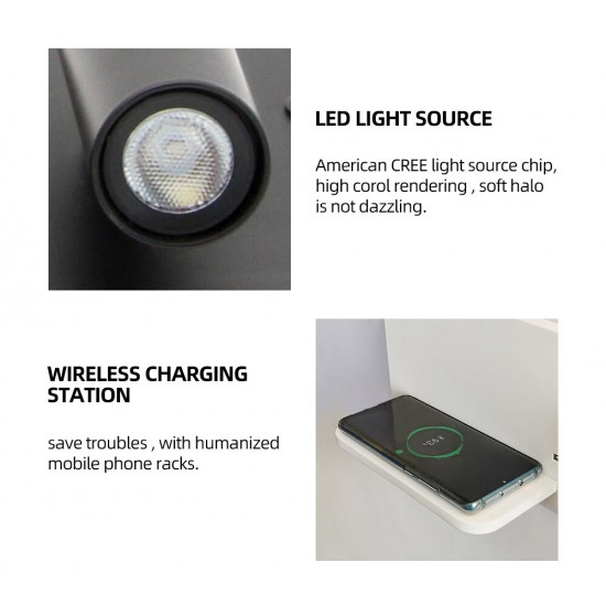 Wall Light Bedroom Lamp LED Phone Wireless Charger Shelf Bedside Headboard Read Modern Loft Room USB Luminaire Wood Bed