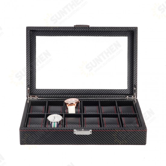 10/12 Slots Carbon Fibre Pattern PU Leather Watch Box Jewellery Display Collection Storage Box