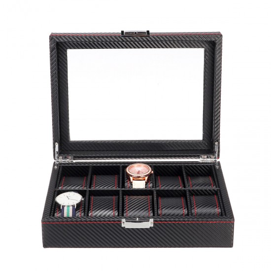 10/12 Slots Carbon Fibre Pattern PU Leather Watch Box Jewellery Display Collection Storage Box