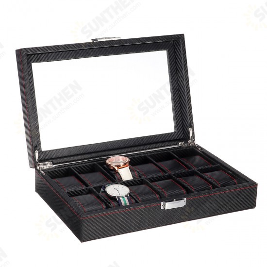 10/12 Slots Carbon Fibre Pattern PU Leather Watch Box Jewellery Display Collection Storage Box