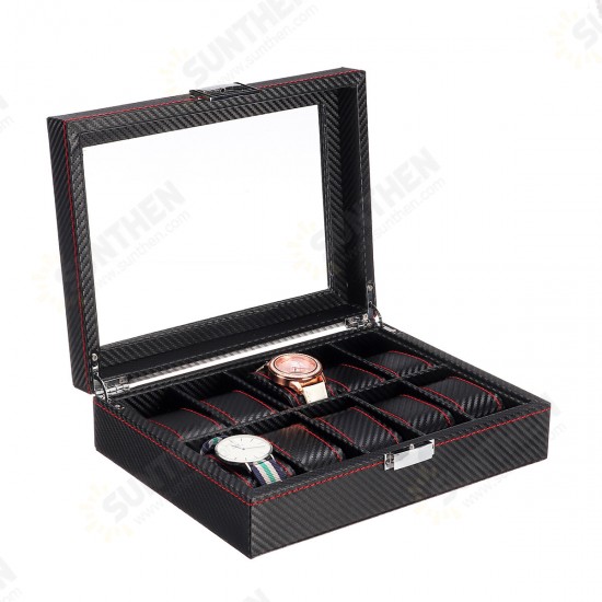 10/12 Slots Carbon Fibre Pattern PU Leather Watch Box Jewellery Display Collection Storage Box