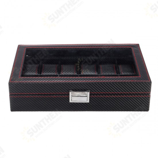 10/12 Slots Carbon Fibre Pattern PU Leather Watch Box Jewellery Display Collection Storage Box