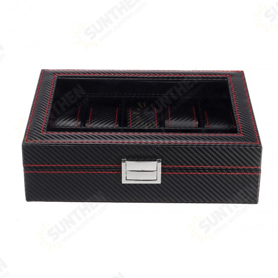 10/12 Slots Carbon Fibre Pattern PU Leather Watch Box Jewellery Display Collection Storage Box