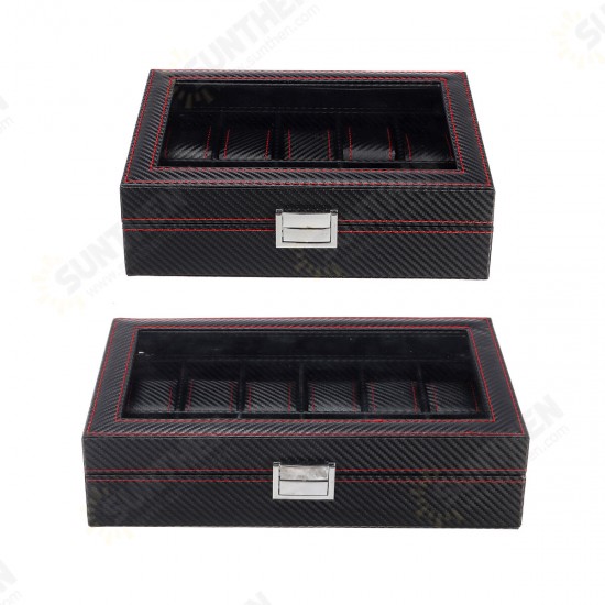 10/12 Slots Carbon Fibre Pattern PU Leather Watch Box Jewellery Display Collection Storage Box