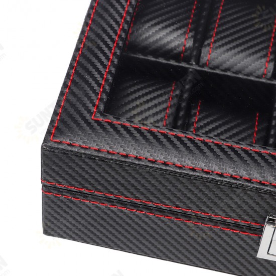 10/12 Slots Carbon Fibre Pattern PU Leather Watch Box Jewellery Display Collection Storage Box