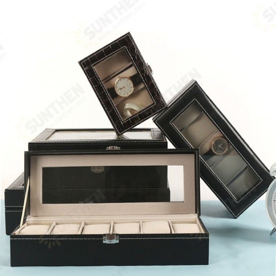 2/3/6/12 Slot Watch Boxes PU Leather Watch Storage Display Box