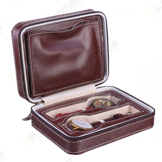 2/4/8 Slots Portable PU Leather Zipper Watch Box Watch Storage Case Bag