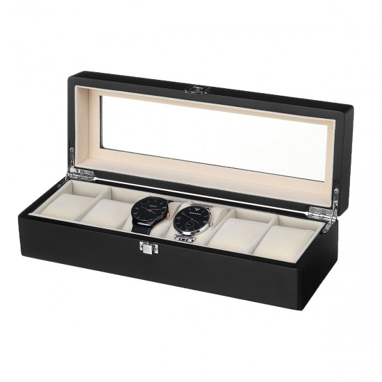 6 Slots Coffee Watch Boxes with Window Pillow Watch Jewelry Display Storage Box