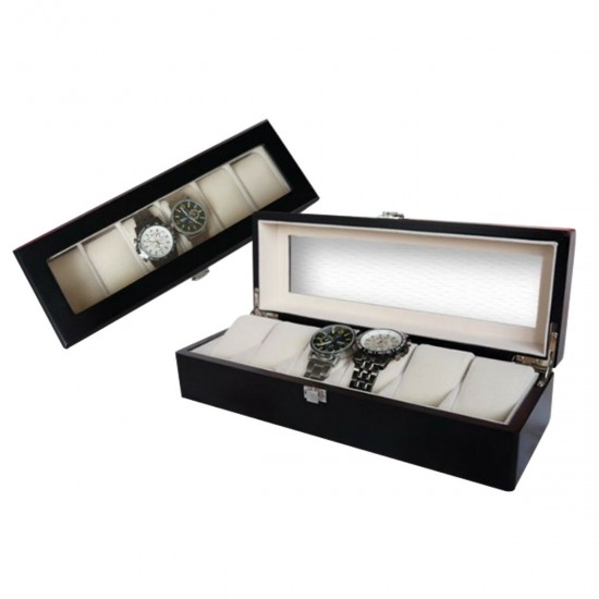 6 Slots Coffee Watch Boxes with Window Pillow Watch Jewelry Display Storage Box