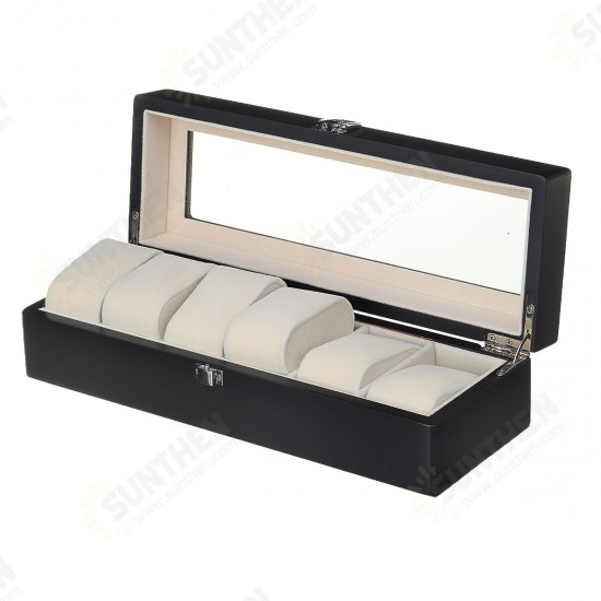 6 Slots Coffee Watch Boxes with Window Pillow Watch Jewelry Display Storage Box