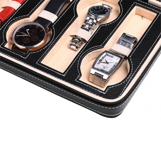 8 Grids Watch Display Storage Box Case Zippered Travel Watch Box