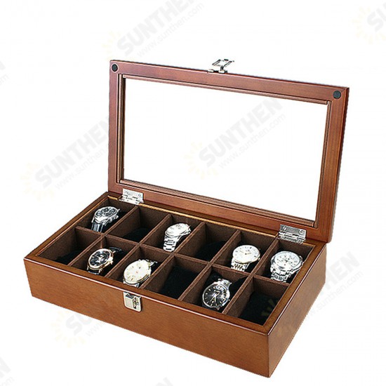 12 Slots Wooden with Skylight Watch Box Jewellery Display Collection Storage Box